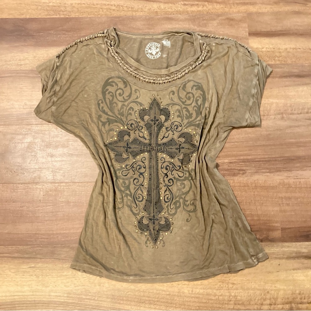 Y2K Vintage Affliction Braided T-Shirt Medium
